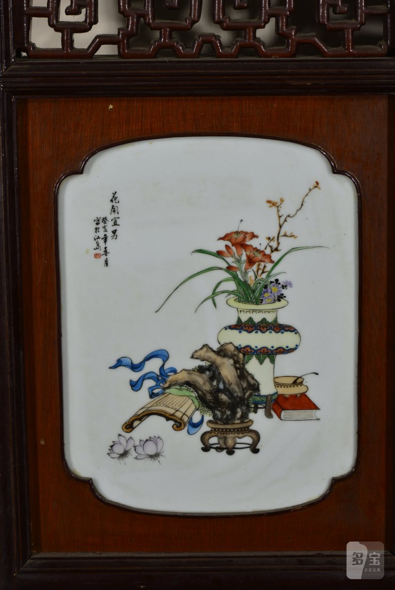 近现代 魏焕明、余少良合作双面粉彩山水人物八联落地大屏风 - 图18